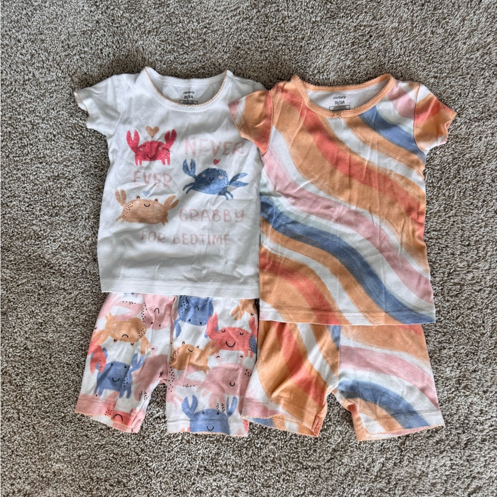 Carters Toddler Pajamas Bundle Shorts Tshirt Crab Rainbow Sleepwear Set size 3T - Picture 3 of 10